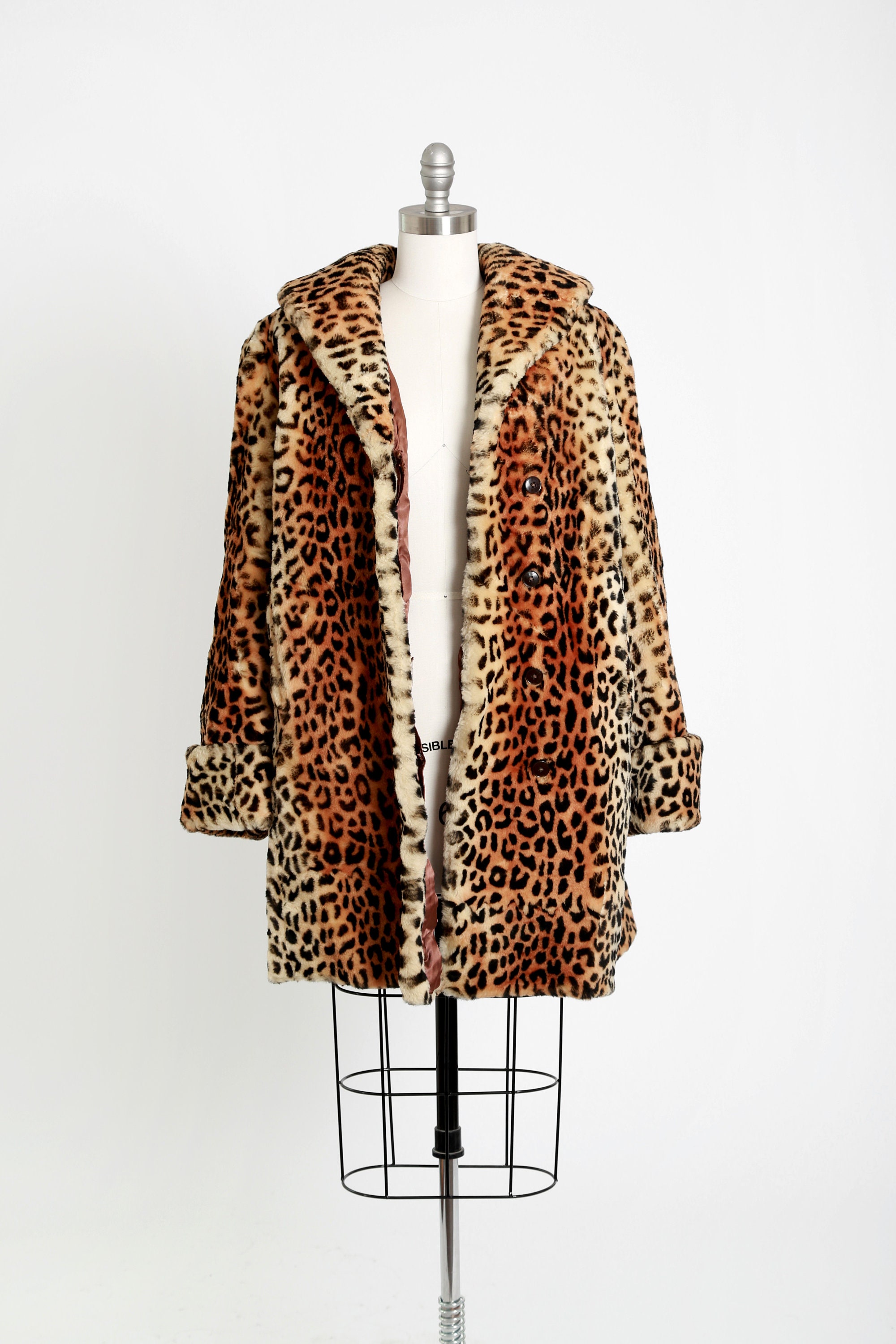 50s Leopard Print Fur Coat | Vintage 1950s Sheepskin