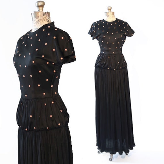 30s Antique studded gown | Vintage 30s 40s black… - image 1