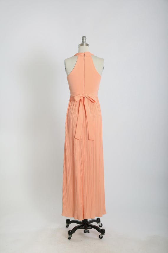 70s Peach Pleated Maxi | Vintage 1970s Accordion Pleat Maxi Dress