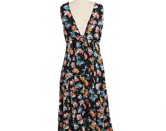 90s floral cutout tie front rayon mini dress