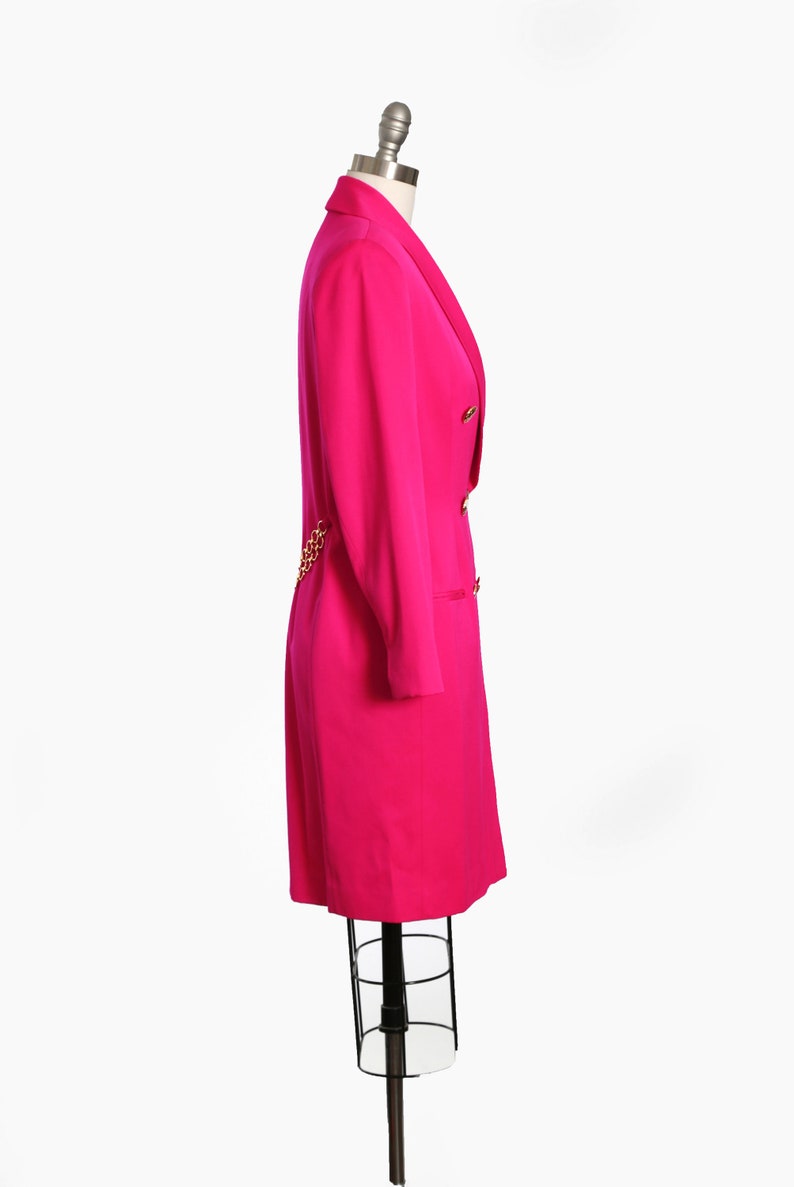 Hot pink suit dress Vintage 90s pink tuxedo wool suit dress image 4