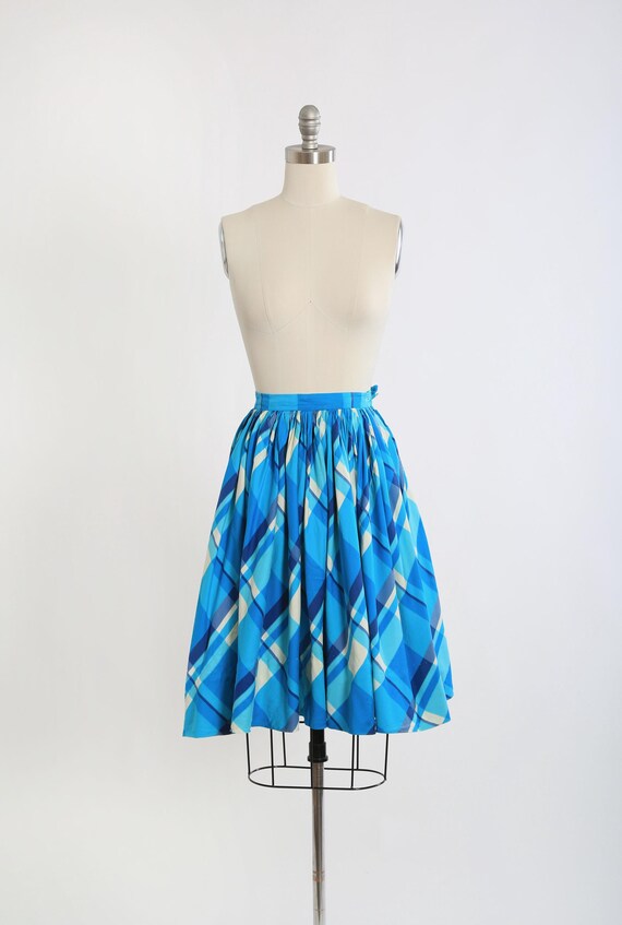 Vintage 50s Modern Jr. Gale & Gale blue plaid cotton circle skirt View 3