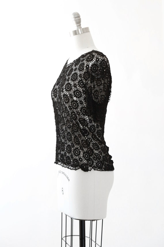 Vintage 40s 50s black crochet blouse - image 6
