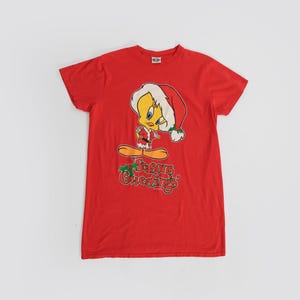 Vintage 90s Looney Toones Tweety Bird Christmas oversized shirt Pajama shirt
