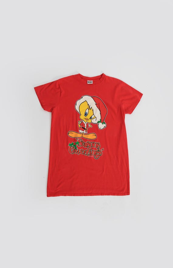 Vintage 90s Looney Toones Tweety Bird Christmas Oversized Shirt