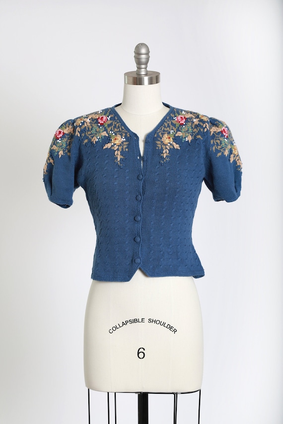 Lovely knit cardigan | Vintage 90s floral puff sle