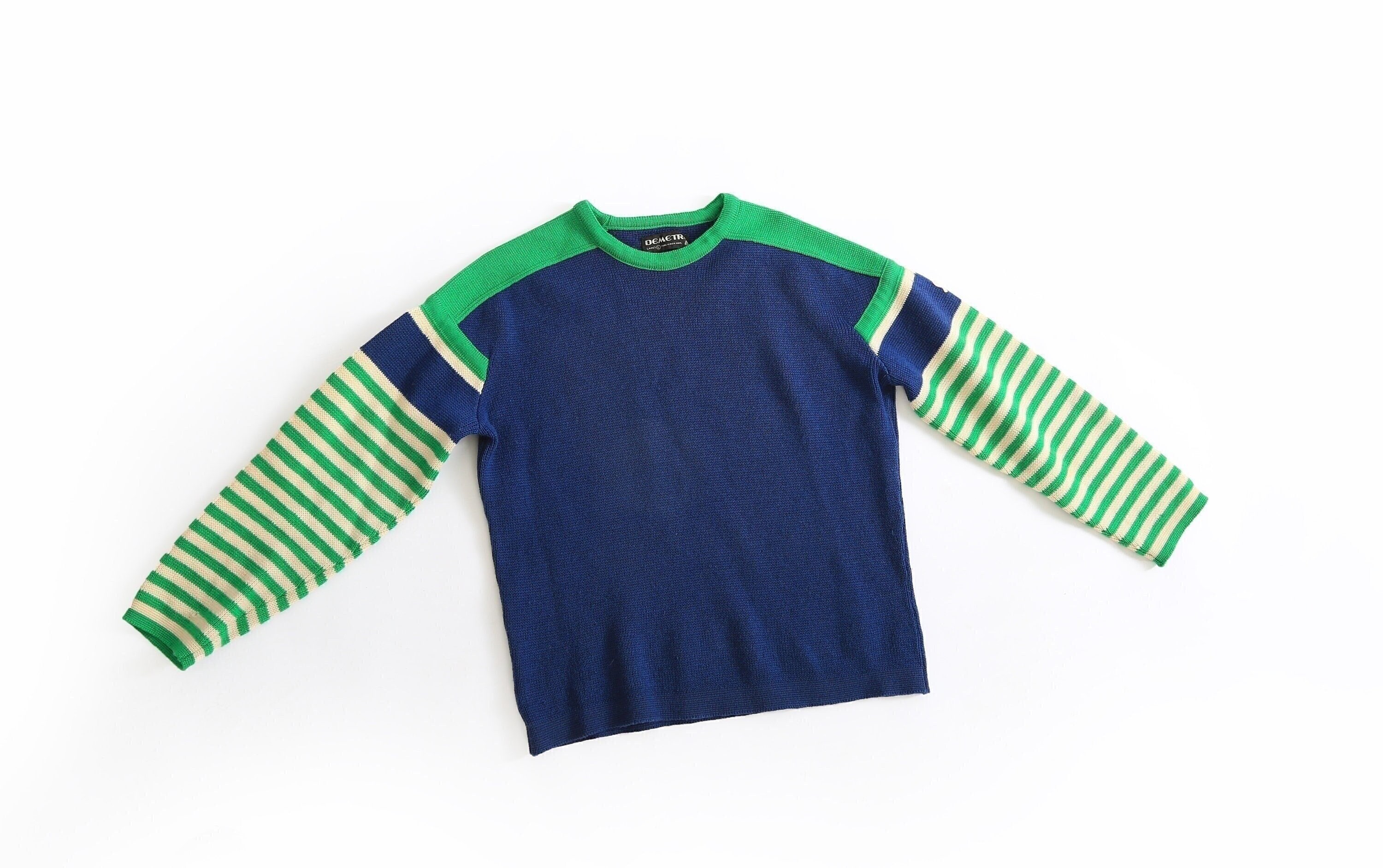 Vintage 70s Demetre Blue Green Striped Knit Wool Sweater - Etsy Vintage 70s Demetre Blue Green Striped Knit Wool Sweater - Etsy