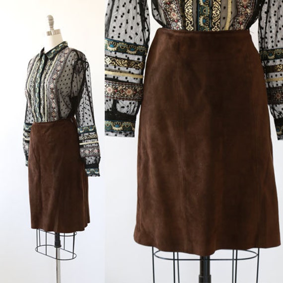 Vintage 60s brown suede leather mini skirt - image 1