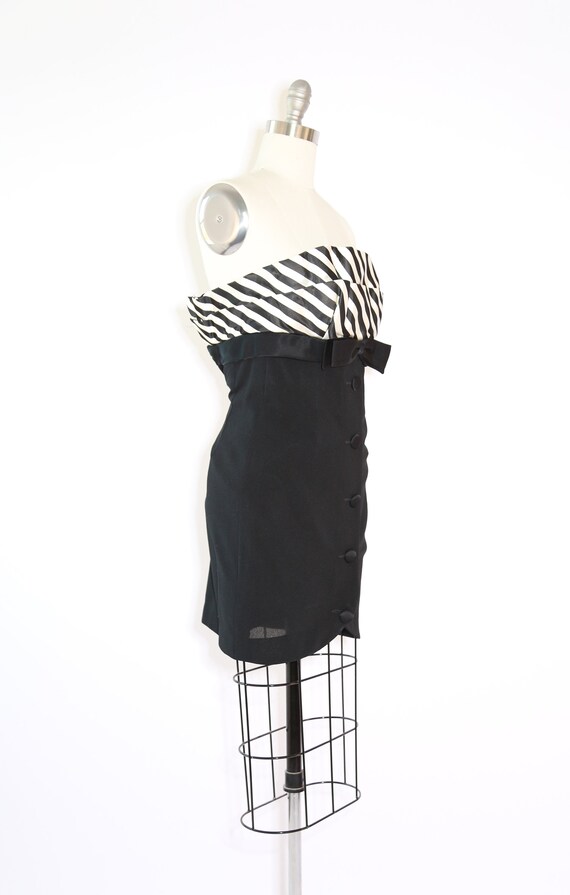 Tuxedo mini dress | Vintage 80s striped Black + w… - image 4