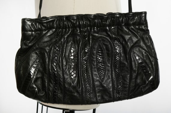 Patchwork leather purse | Vintage 80s black snake… - image 2