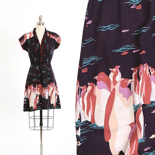 Vintage 70s novelty print Penguin midi dress