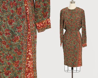 Vintage 90s Liz Claiborne green floral silk dress