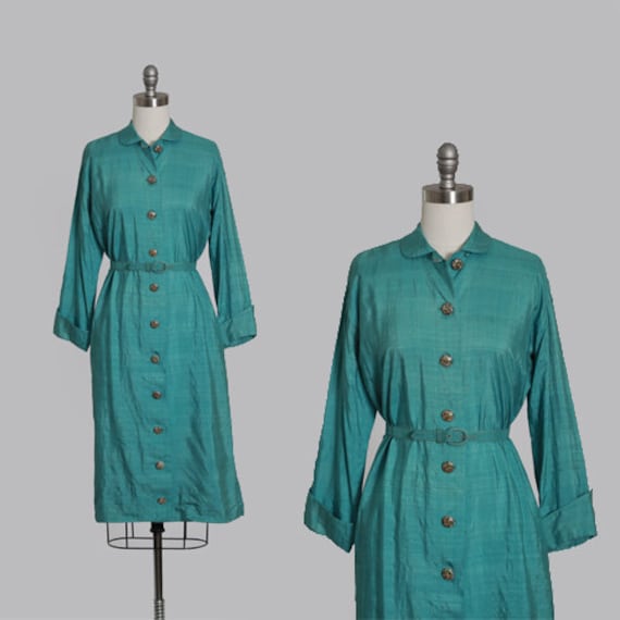 50s silk dress | Vintage 1950s B H Wragge blue si… - image 1