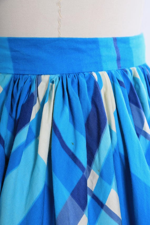 Vintage 50s Modern Jr. Gale & Gale blue plaid cotton circle skirt View 6