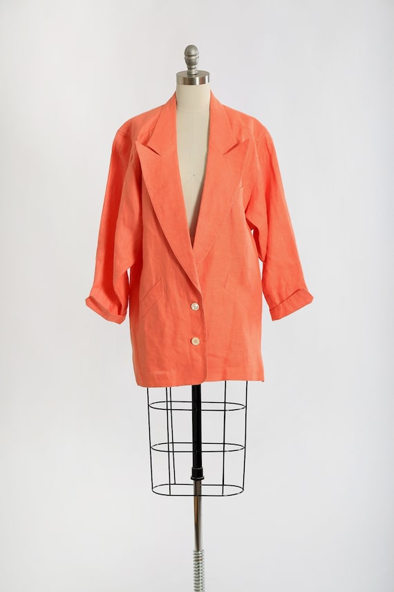 90s oversized salmon orange linen blazer jacket