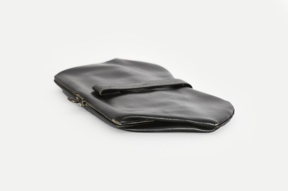 Antique vintage 1930s black leather clutch handba… - image 5