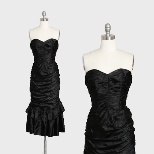 Abito Gunne Sax / Abito in raso nero stile vittoriano anni '80 Gunne Sax XS