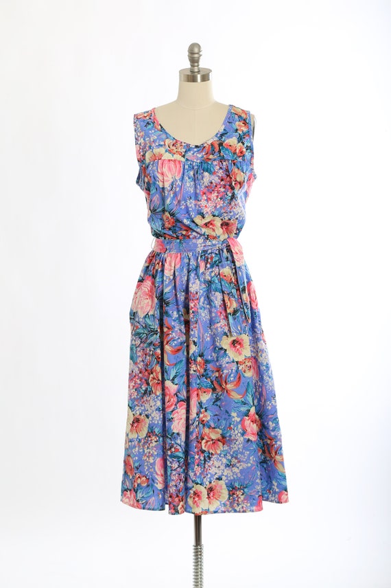 80s floral cotton tank midi dress - image 2