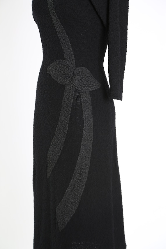 Vintage 40s black knit dress | 1940s crochet ribb… - image 5