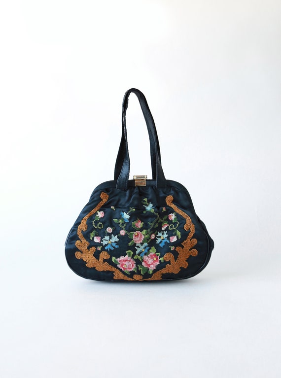 Floral Needlepoint handbag | Vintage 40s needlepoi
