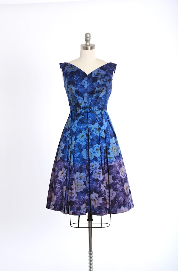 Vintage 50s floral ombre dress | Vintage 1950s bl… - image 2