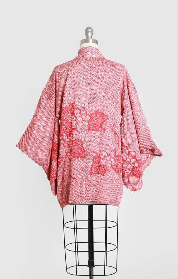 Shibori silk haori | Vintage 50s red floral silk … - image 4