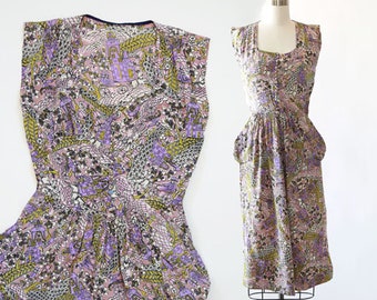 Vintage 40s silk dress | 1940s novelty print silk dress