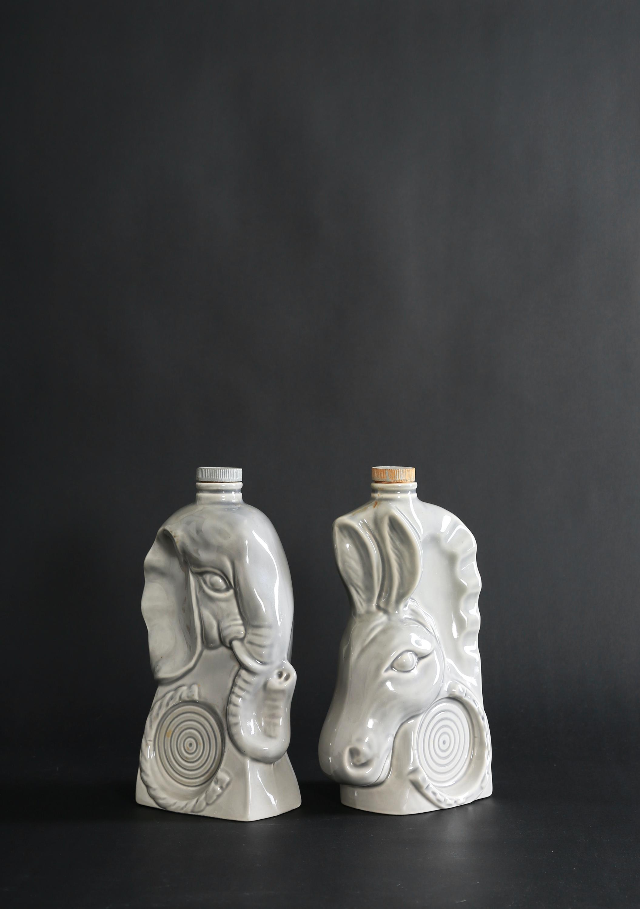 Vintage 1950s Jim Beam Political Whiskey Decanters Pair | Ceramic