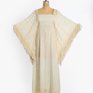 Vintage 70s Miss K Alfred Shahenn crochet angle wing sleeve cotton maxi dress