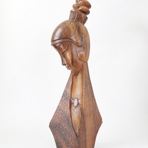 Vintage Mid Century Modern hand carved Monkey Pod Female bust figure | Tiki Bust wood Sculpture