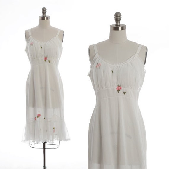 Laros floral slip | Vintage 50s white floral slip
