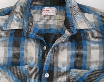 Vintage 70s Big Mac JCPenneys blue plaid long sleeve shirt