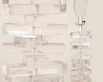 Vintage Mid Century Modern clear plexiglass Stacked Lucite table Lamp