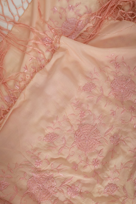 Antique vintage 1920s pink floral silk hand embro… - image 8