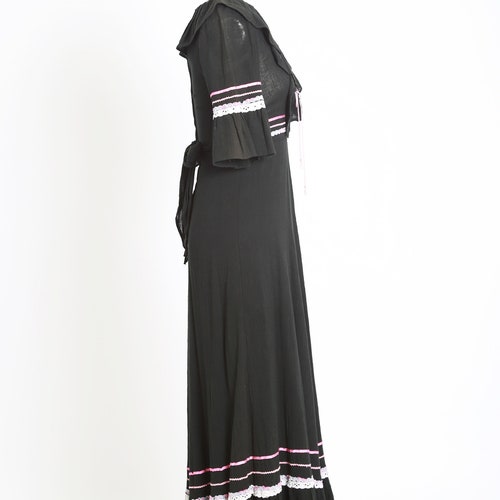 70s black gauze dress | Vintage 70s cotton gauze shops pink lace up maxi dress | 1970s boho