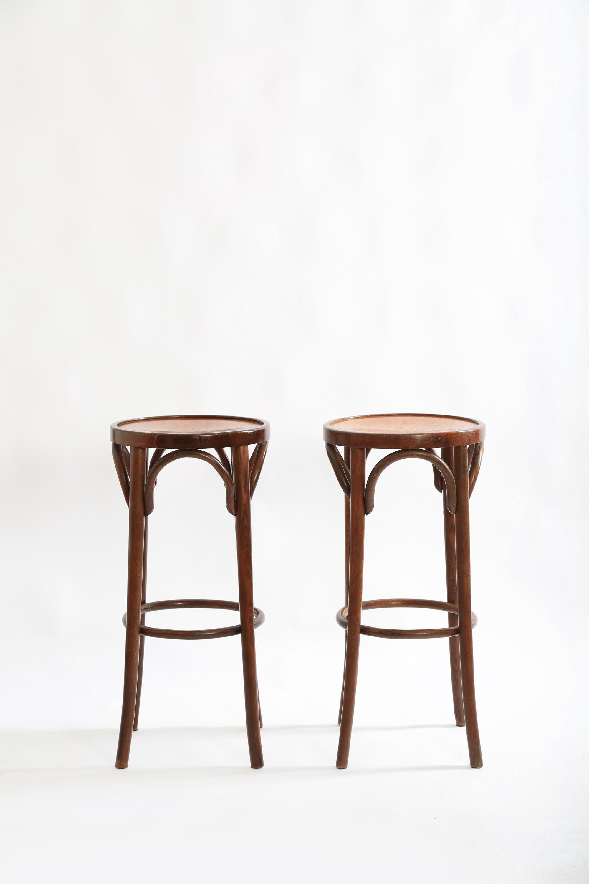 Antique Art Nouveau THONET Bentwood Wood Floral Stools