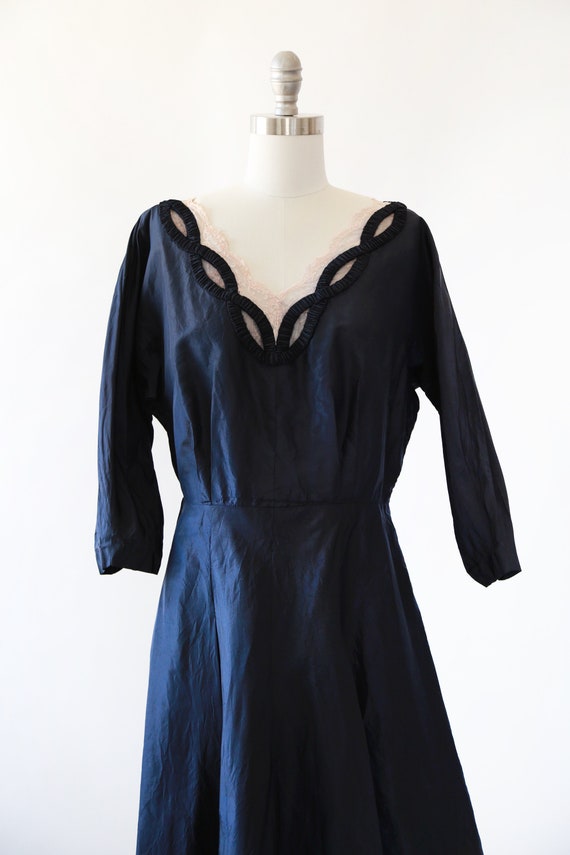 New look silk dress | Vintage 40s 50s navy blue s… - image 3