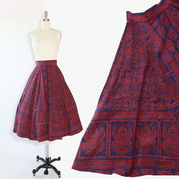Batik ethnic skirt | Vintage 50s Indian cotton ski