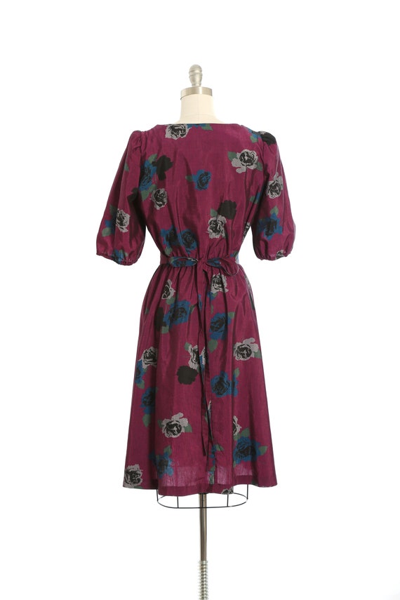 Vintage 80s purple floral puff sleeve dress - image 8