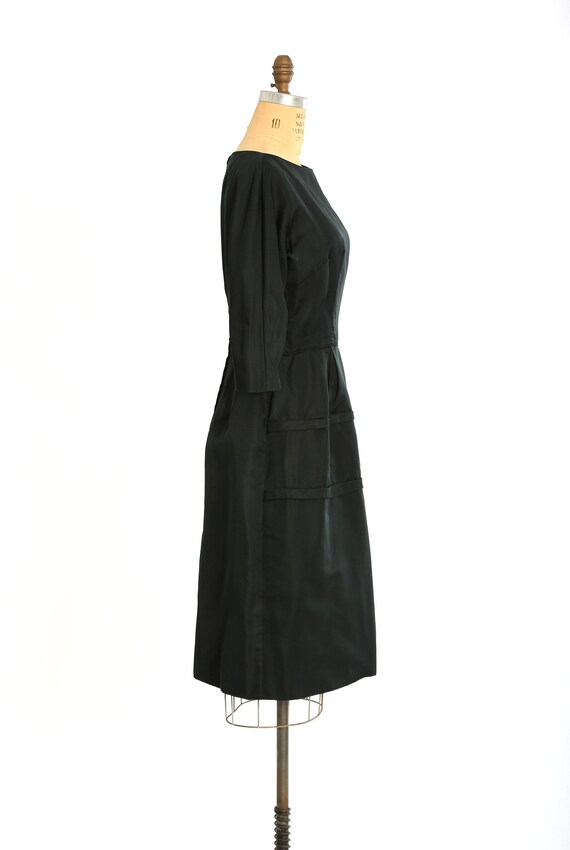 Vintage 1950s black silk satin bow cocktail dress - image 5