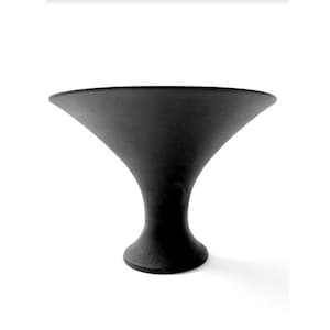 May include: A black ceramic vase with a wide, flared opening and a narrow base. The vase is smooth and has a matte finish.