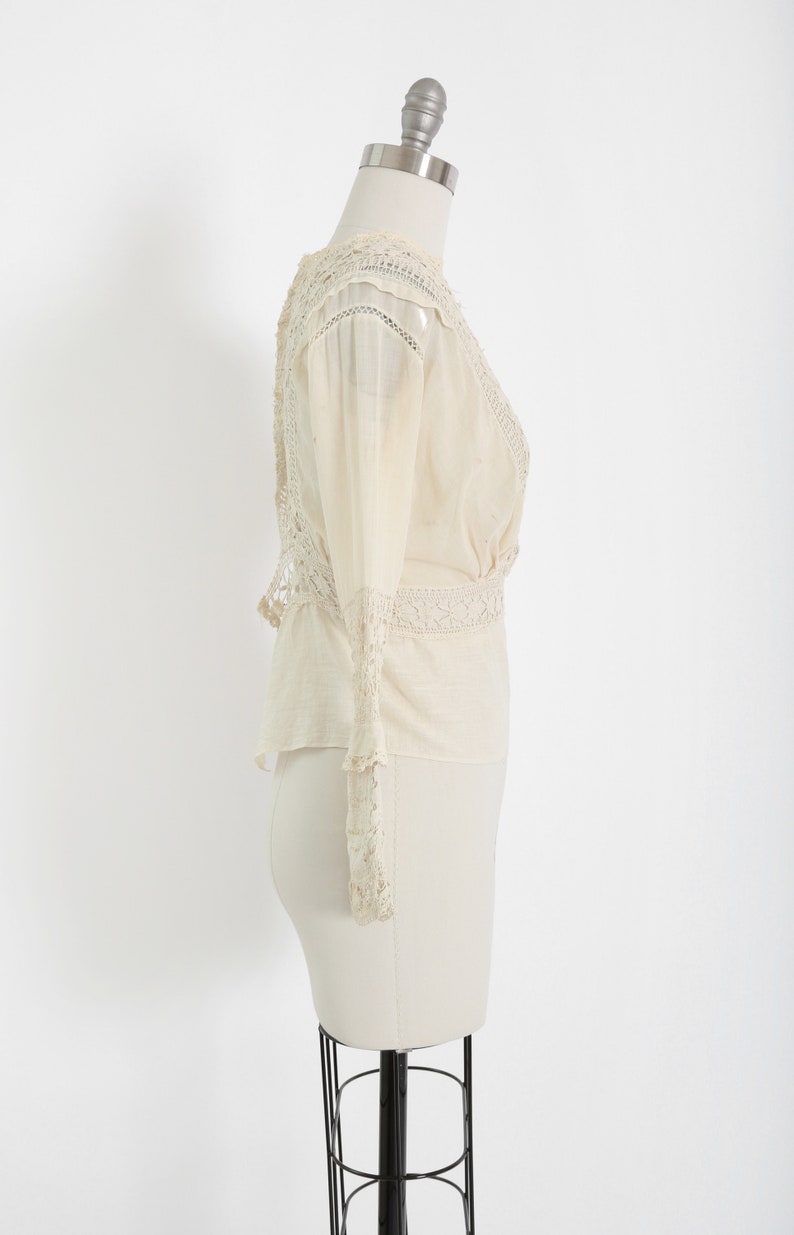 Antique Edwardian 1900s natural cotton lace crochet blouse | Etsy