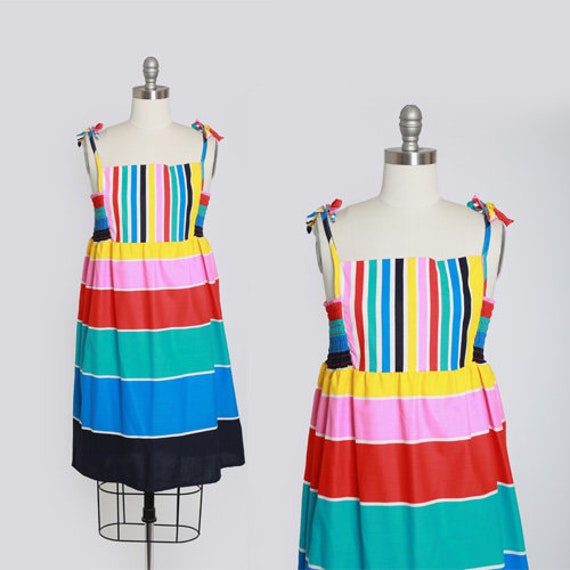 Rainbow mini Dress | Vintage 80s striped rainbow c