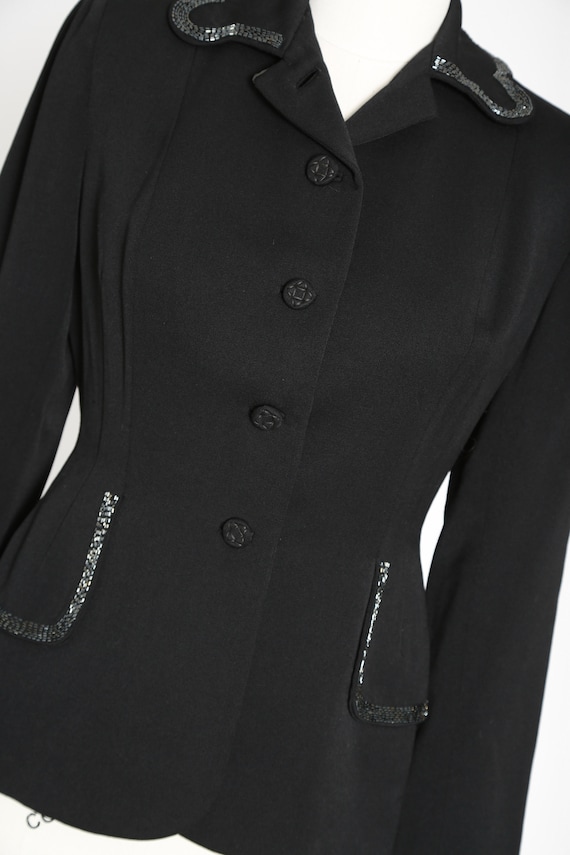 40s beaded blazer | Vintage 40s black wool hand b… - image 7