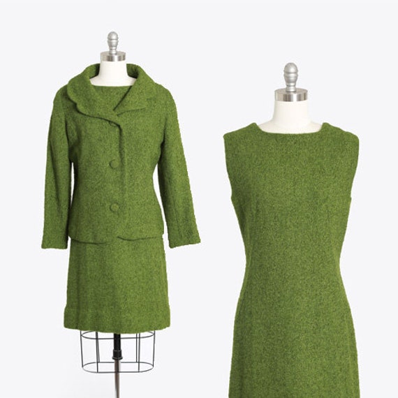 60s wool suit | Vintage 60s green wool tweed suit