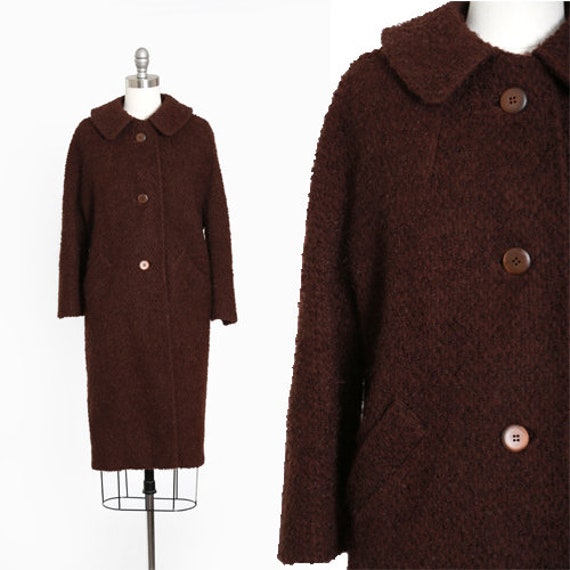 Bouclé wool coat | Vintage 50s chocolate brown bo… - image 1