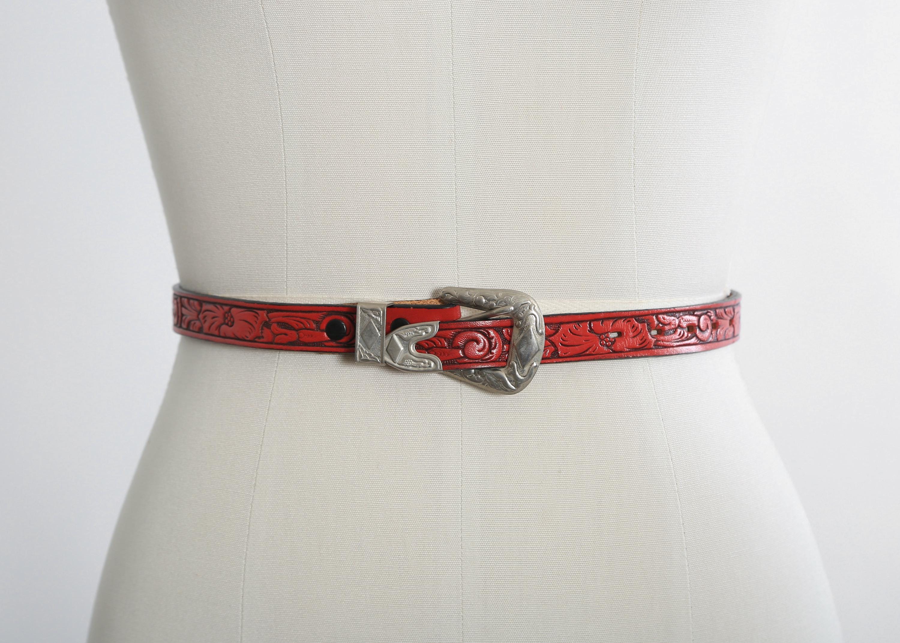 80s Red Leather Belt - Etsy display picture 2