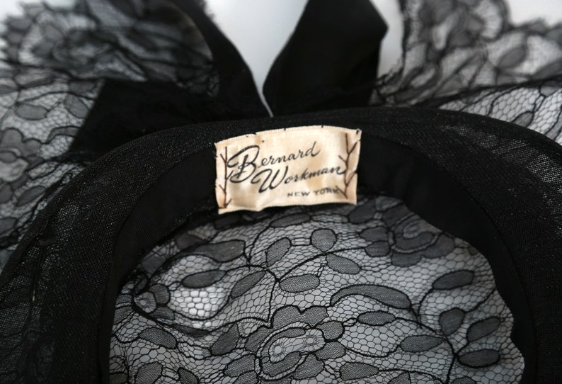 Vintage 1940s Edwardian black lace satin bow hat image 8