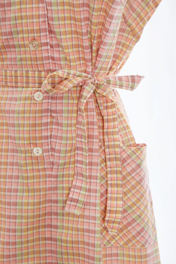 Vintage 70s pink pastel plaid shirt dress - image 3