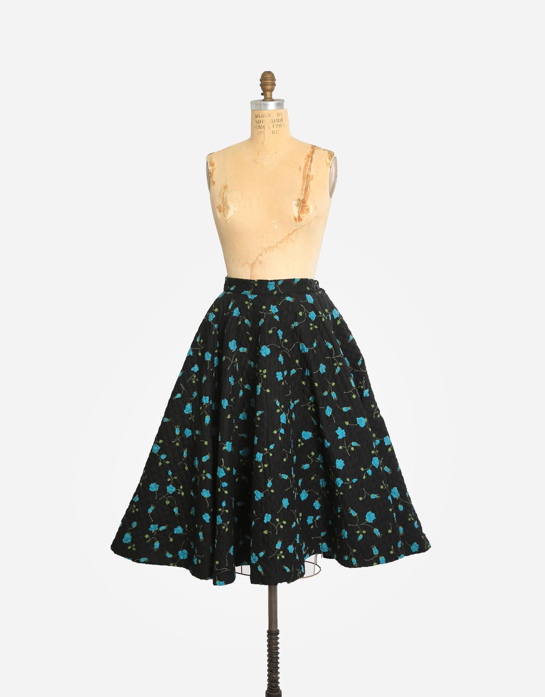 1950s Baby Blue Quilted Full Circle Skirt